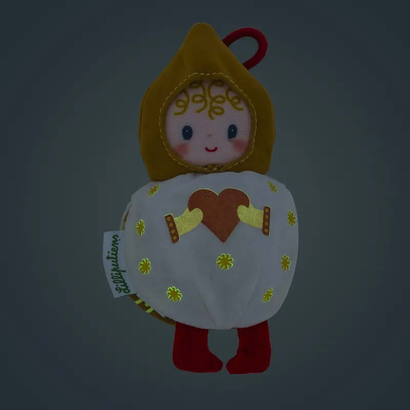 Gioco per bambini a forma di folletto fosforescente reversibile che diventa una pallina di Natale